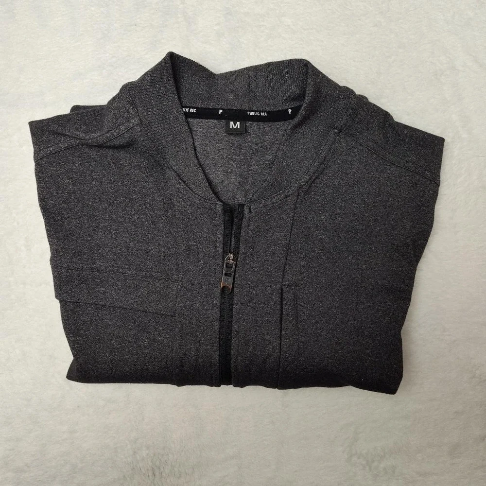 Public Rec Jacket Mens Medium Gray Full Zip Track Bomber Stretch Pockets Golf
